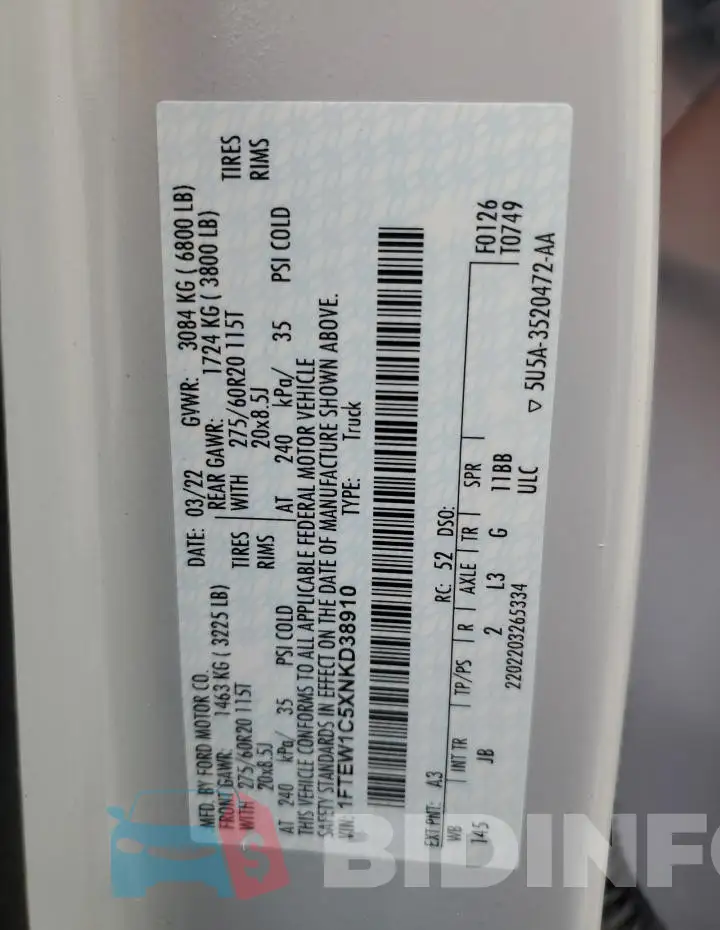 1FTEW1C5XNKD38910 Photo# 12