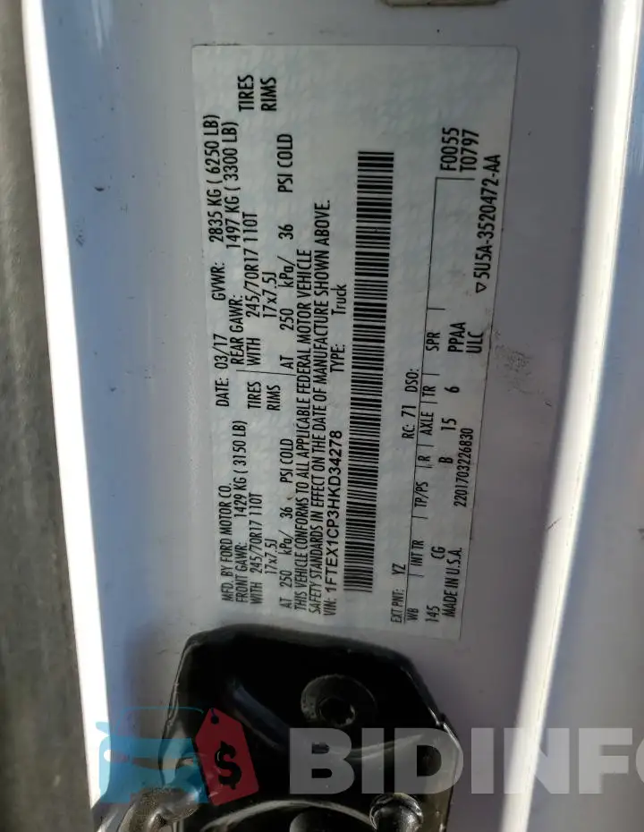 1FTEX1CP3HKD34278 Photo# 12
