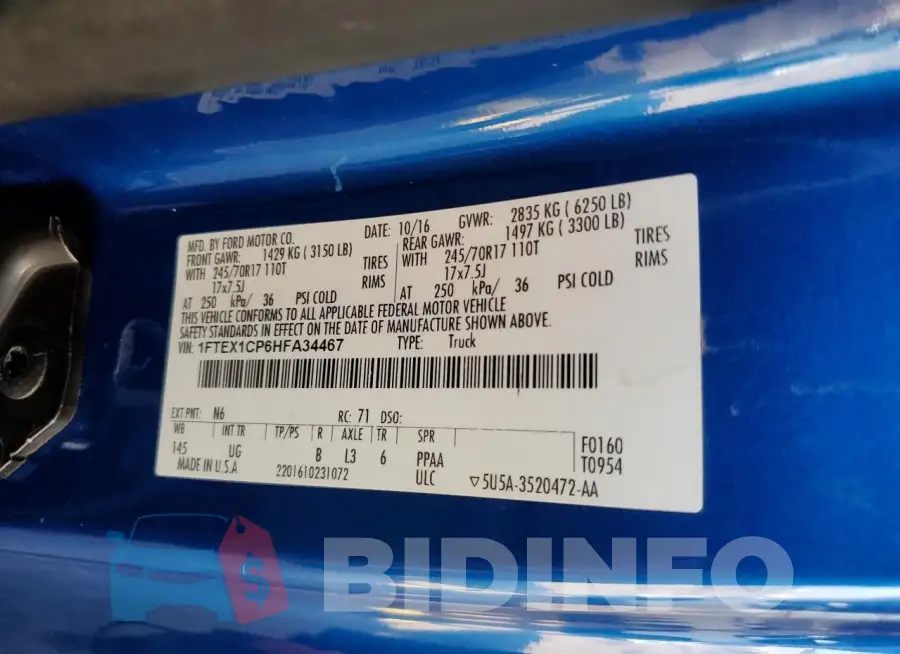 1FTEX1CP6HFA34467 Photo# 12