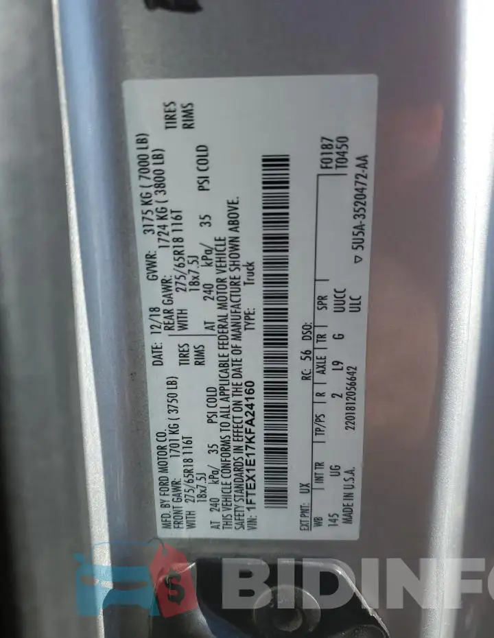 1FTEX1E17KFA24160 Photo# 12