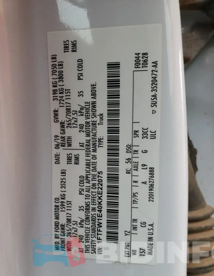 1FTFW1E40KKE22075 Photo# 12