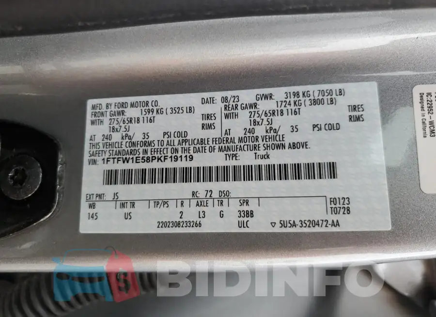 1FTFW1E58PKF19119 Photo# 13
