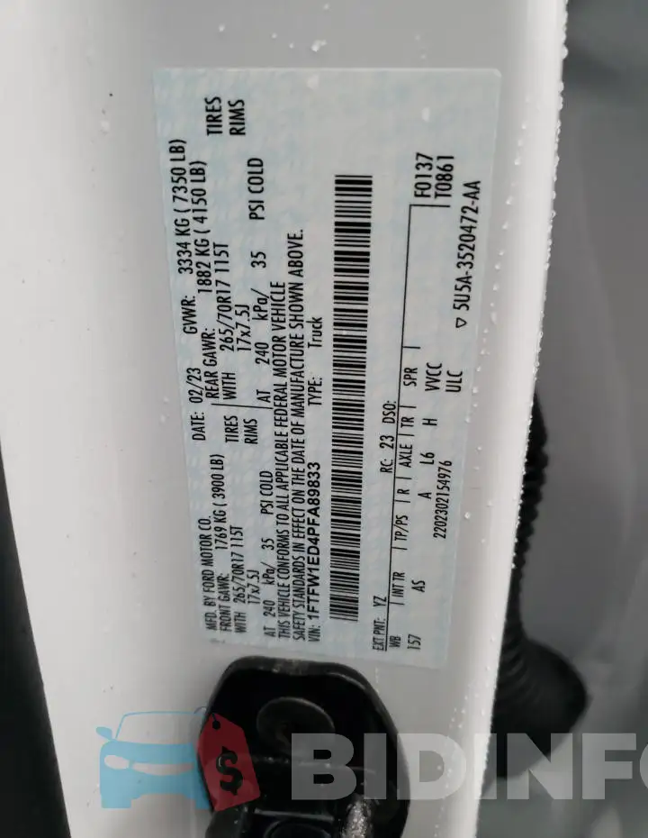 1FTFW1ED4PFA89833 Photo# 13