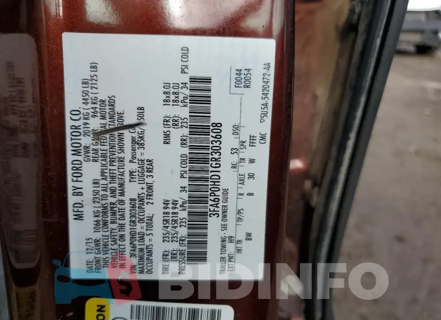 3FA6P0HD1GR303608 Photo# 12