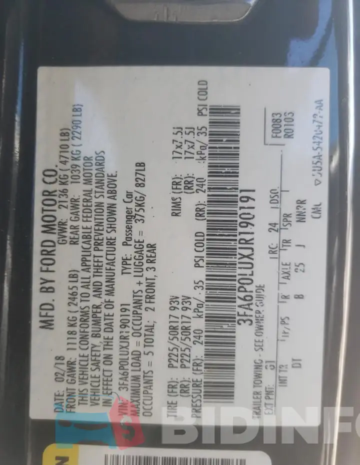 3FA6P0LUXJR190191 Photo# 12