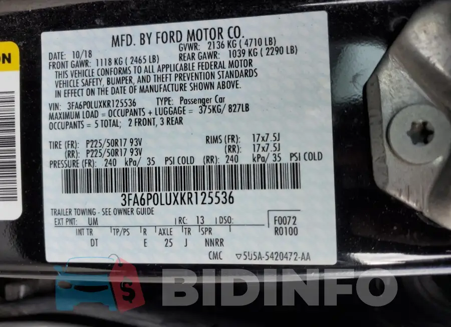 3FA6P0LUXKR125536 Photo# 12