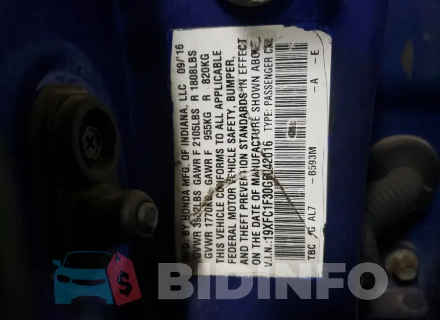 19XFC1F30GE042016 Photo# 13
