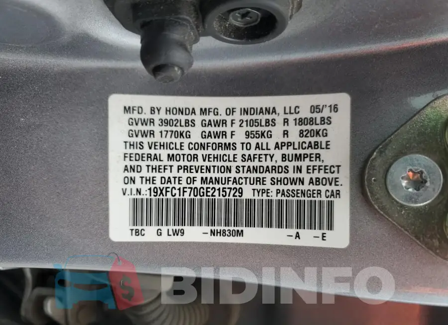19XFC1F70GE215729 Photo# 12