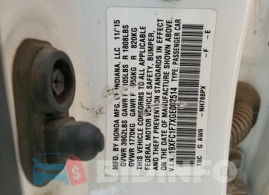 19XFC1F7XGE002514 Photo# 13