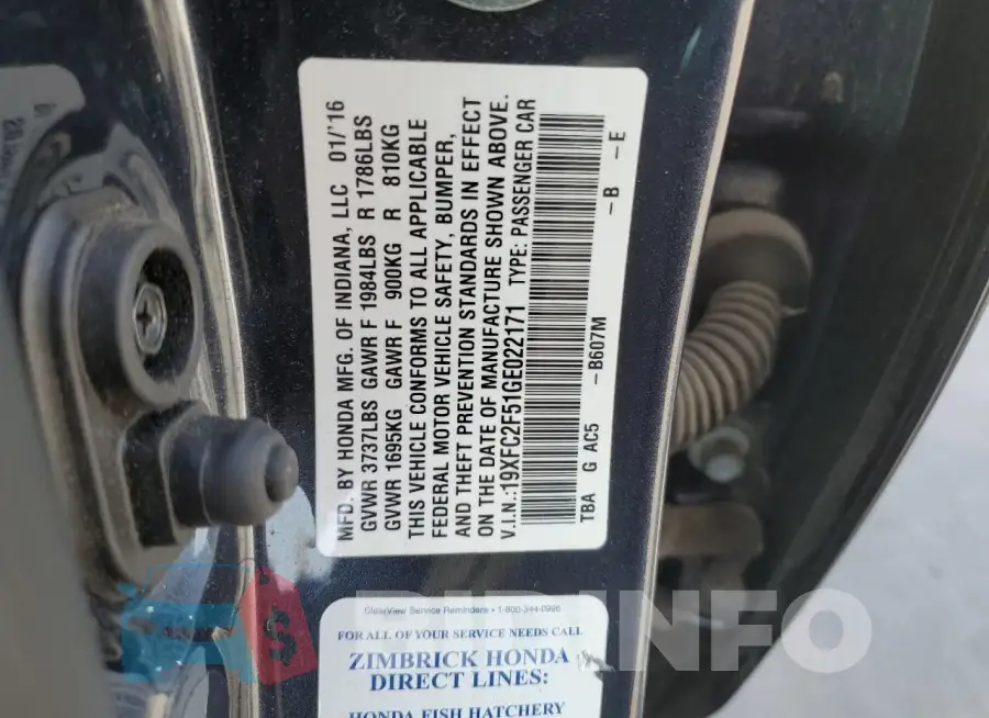 19XFC2F51GE022171 Photo# 12