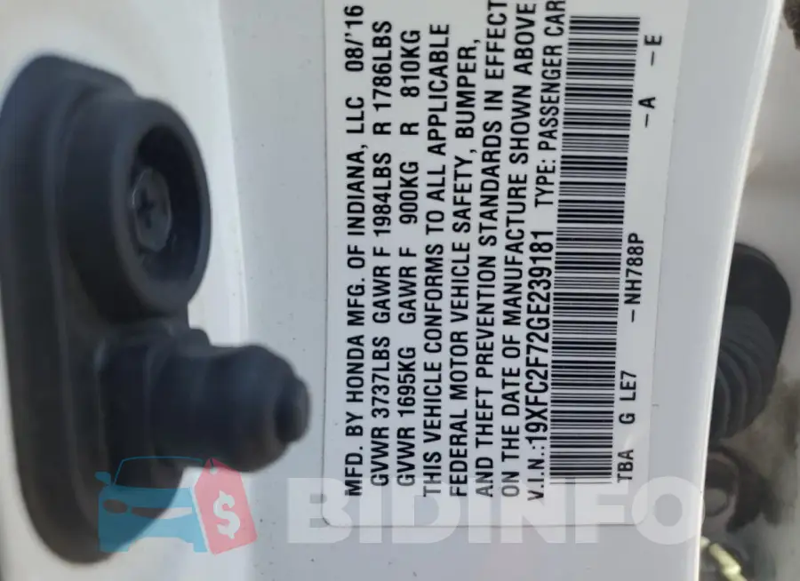 19XFC2F72GE239181 Photo# 13