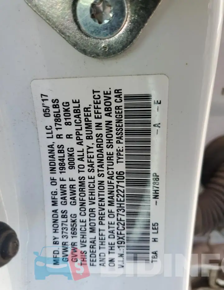 19XFC2F73HE227106 Photo# 12