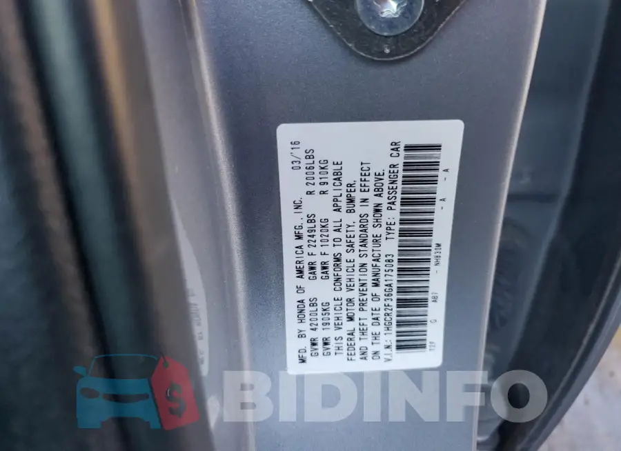 1HGCR2F36GA175083 Photo# 13