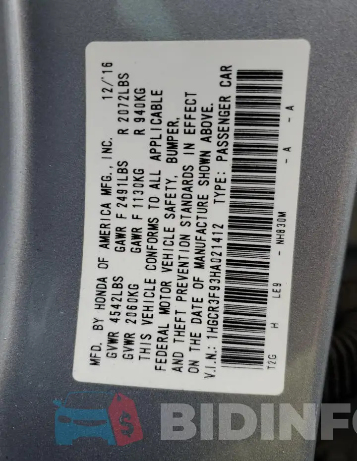 1HGCR3F93HA021412 Photo# 13