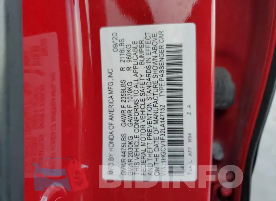 1HGCV1F32LA147152 Photo# 12