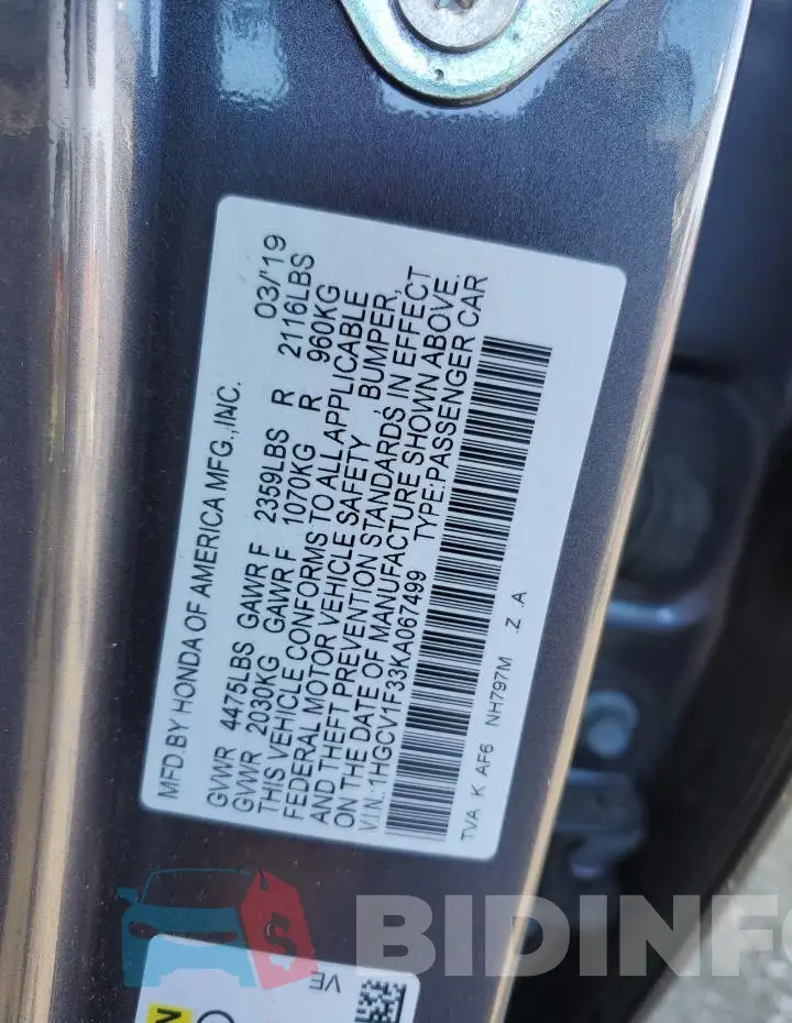 1HGCV1F33KA067499 Photo# 12
