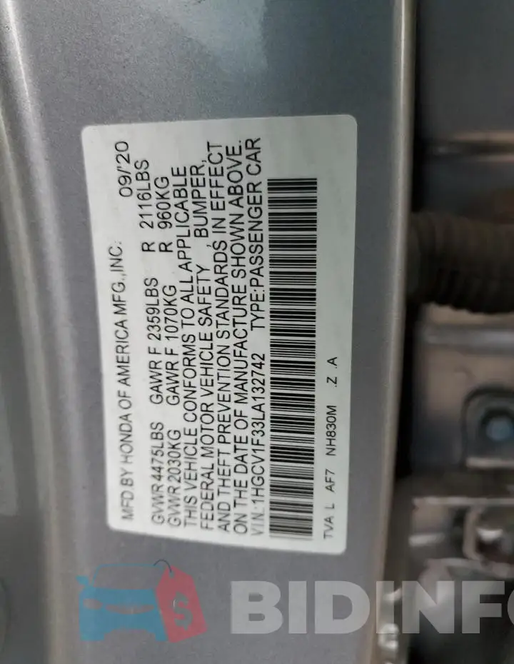 1HGCV1F33LA132742 Photo# 12
