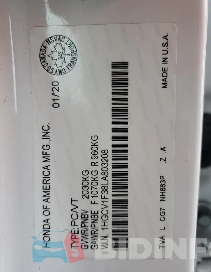 1HGCV1F38LA803208 Photo# 13