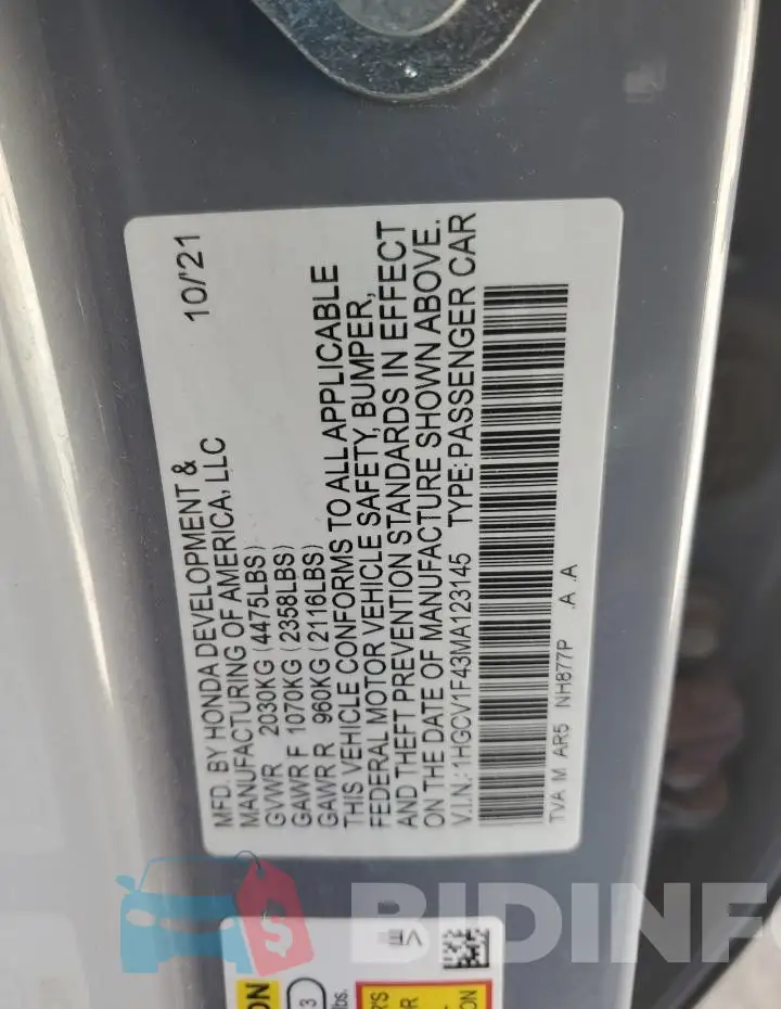 1HGCV1F43MA123145 Photo# 12