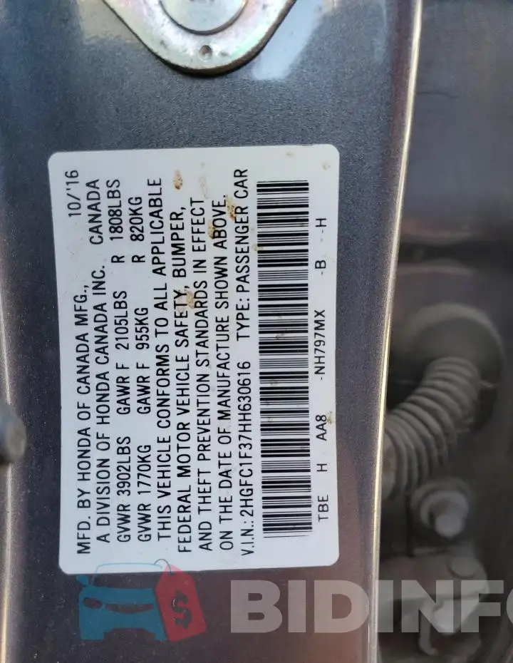 2HGFC1F37HH630616 Photo# 12
