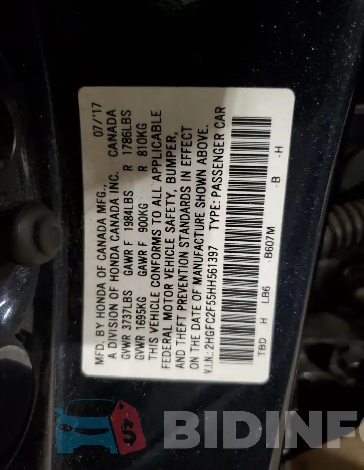 2HGFC2F55HH561397 Photo# 12