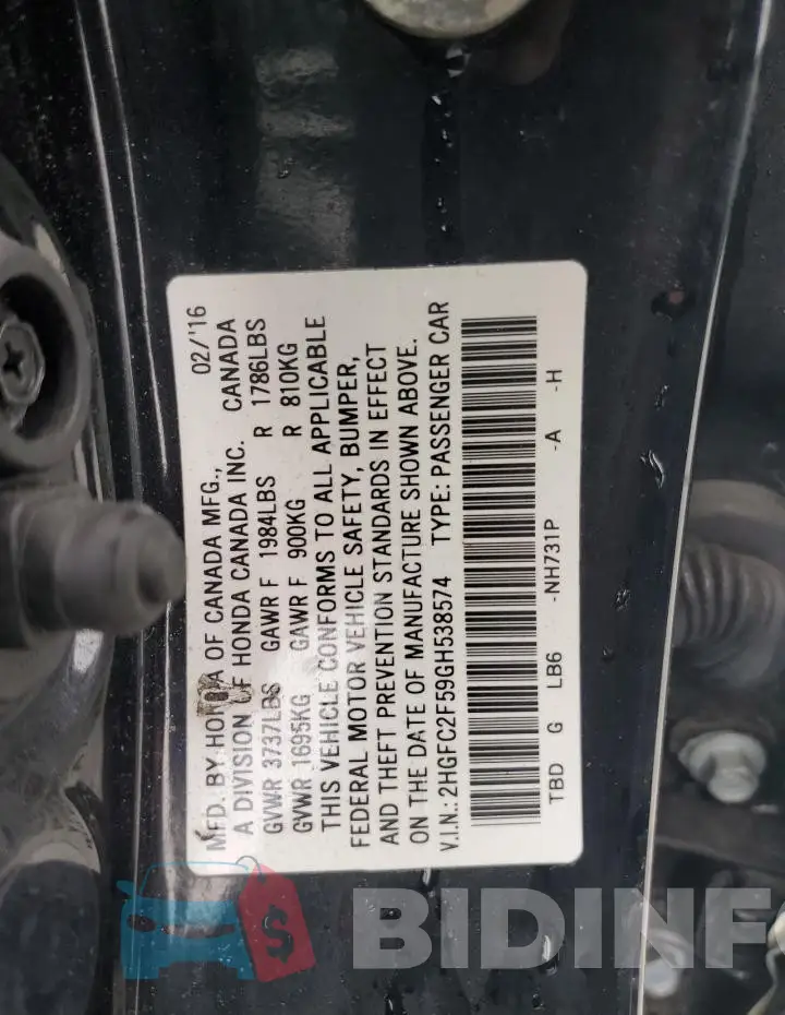 2HGFC2F59GH538574 Photo# 12