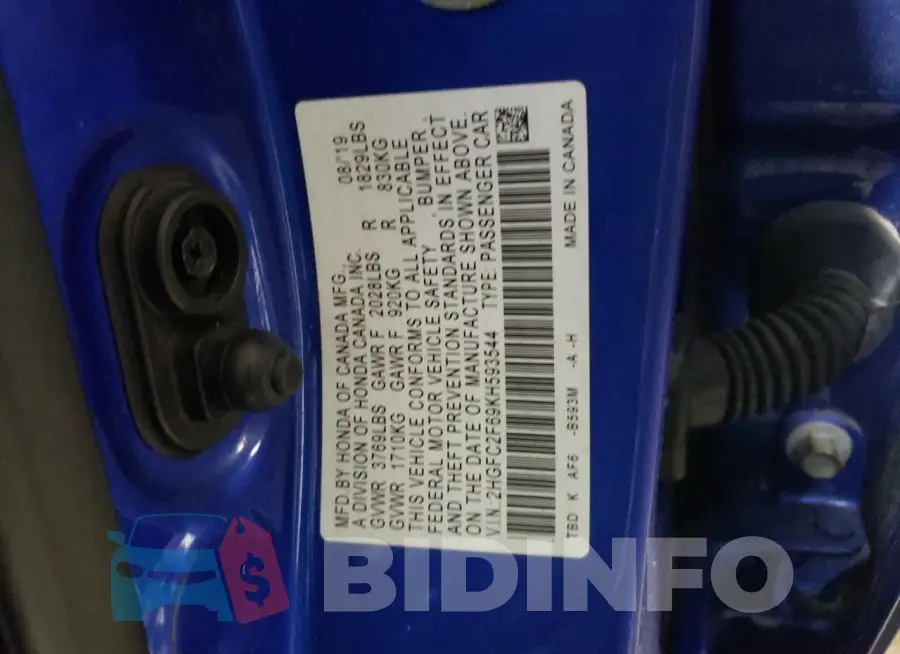 2HGFC2F69KH593544 Photo# 12