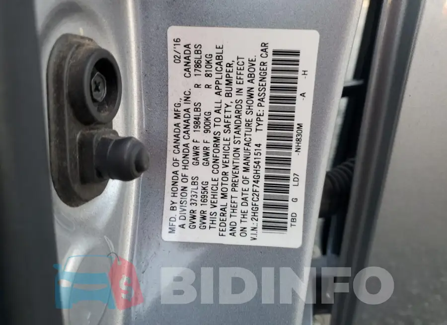 2HGFC2F74GH541514 Photo# 12
