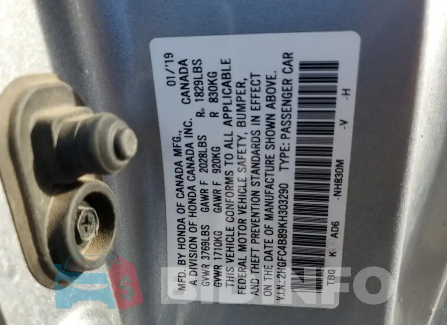 2HGFC4B89KH303290 Photo# 12