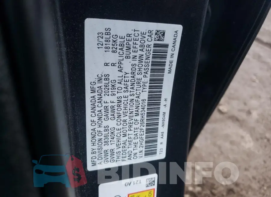 2HGFE2F26RH534016 Photo# 12