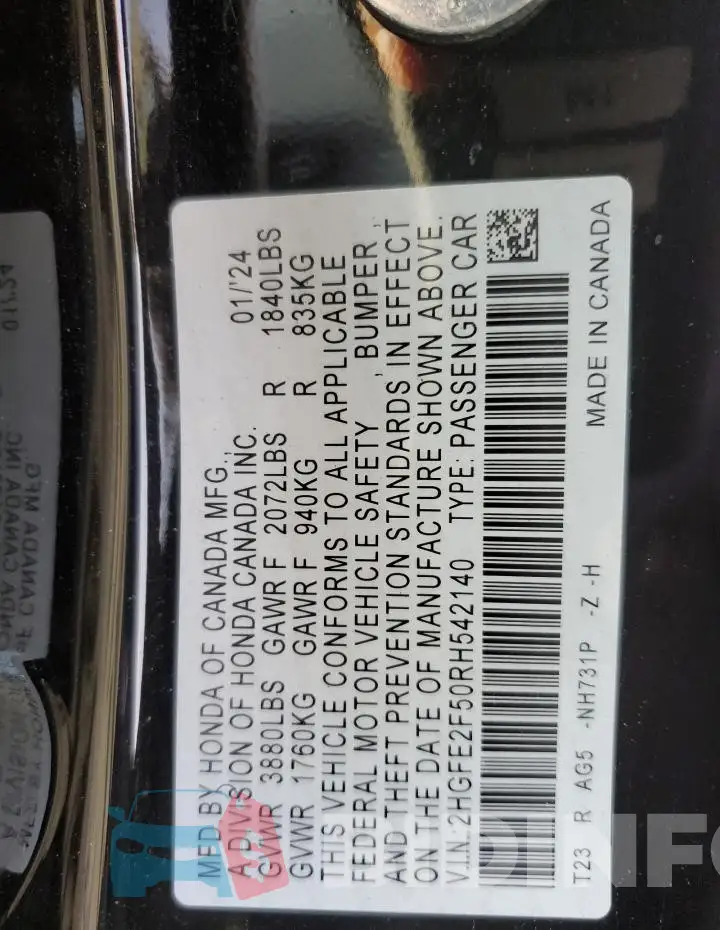 2HGFE2F50RH542140 Photo# 12