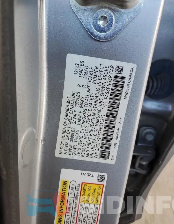 2HGFE2F57PH510279 Photo# 12