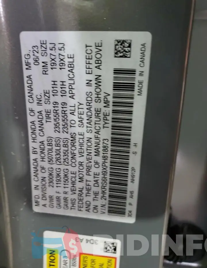 2HKRS6H9XPH818873 Photo# 13