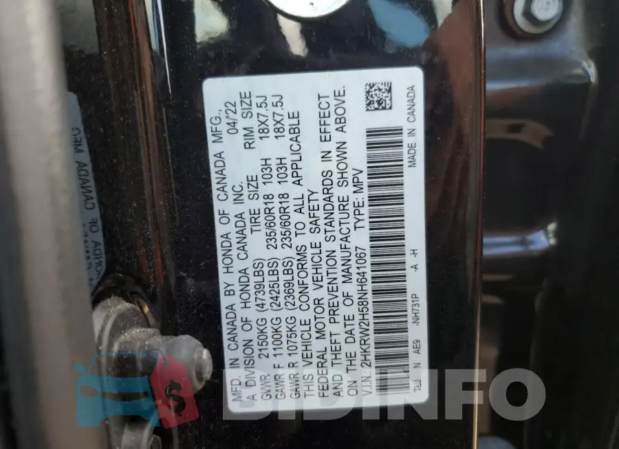2HKRW2H58NH641067 Photo# 13