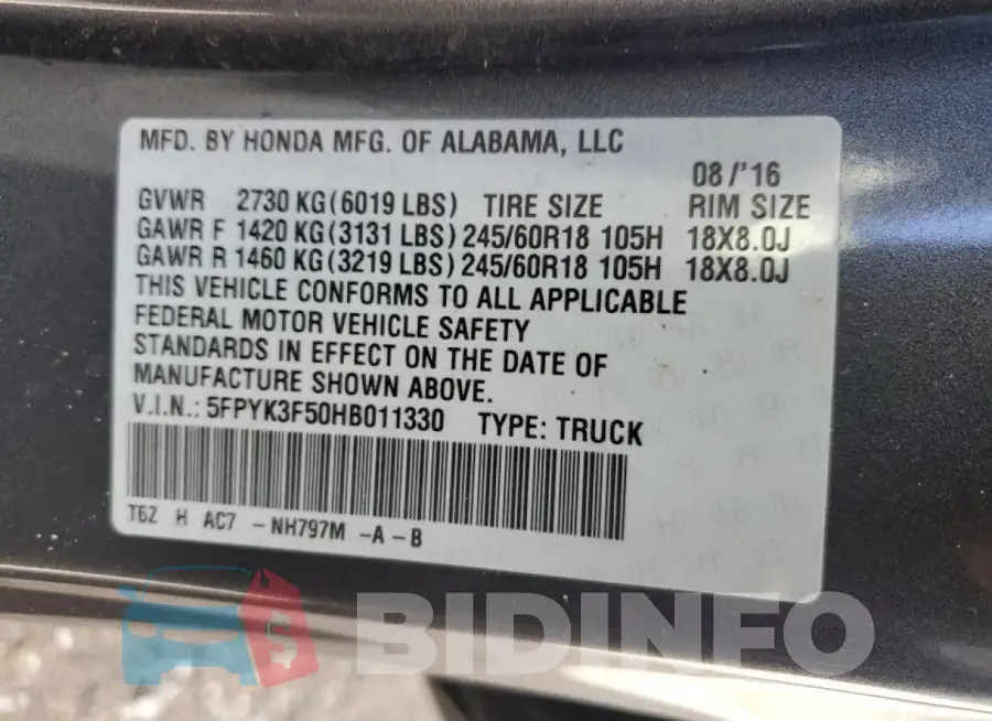 5FPYK3F50HB011330 Photo# 12