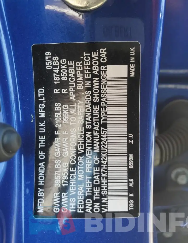 SHHFK7H42KU224457 Photo# 12