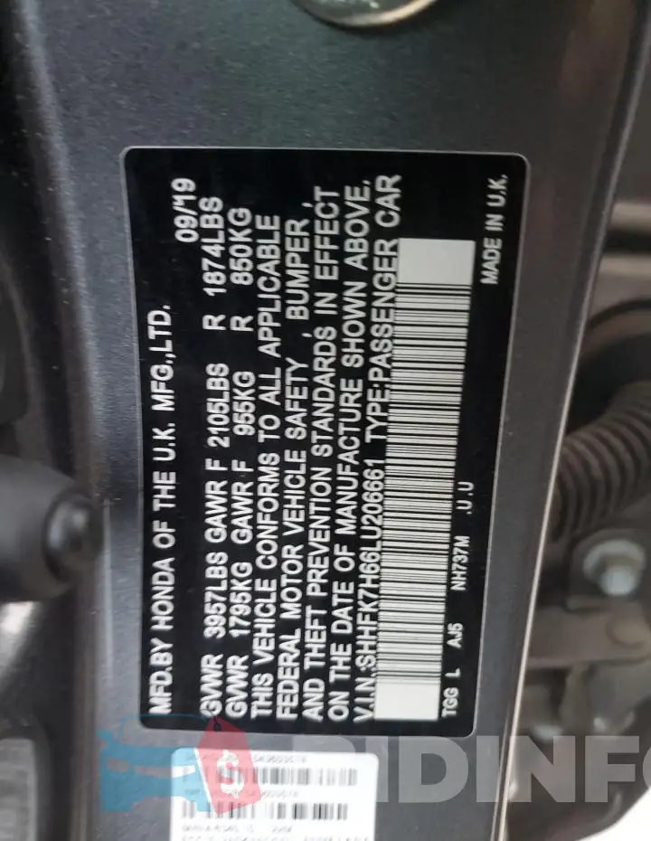 SHHFK7H66LU206661 Photo# 12