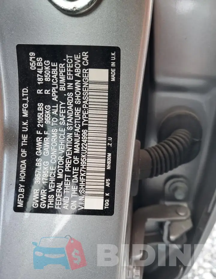 SHHFK7H95KU224996 Photo# 13
