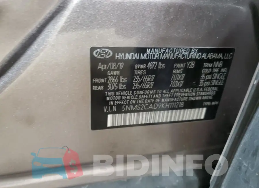 5NMS2CAD9KH111218 Photo# 14