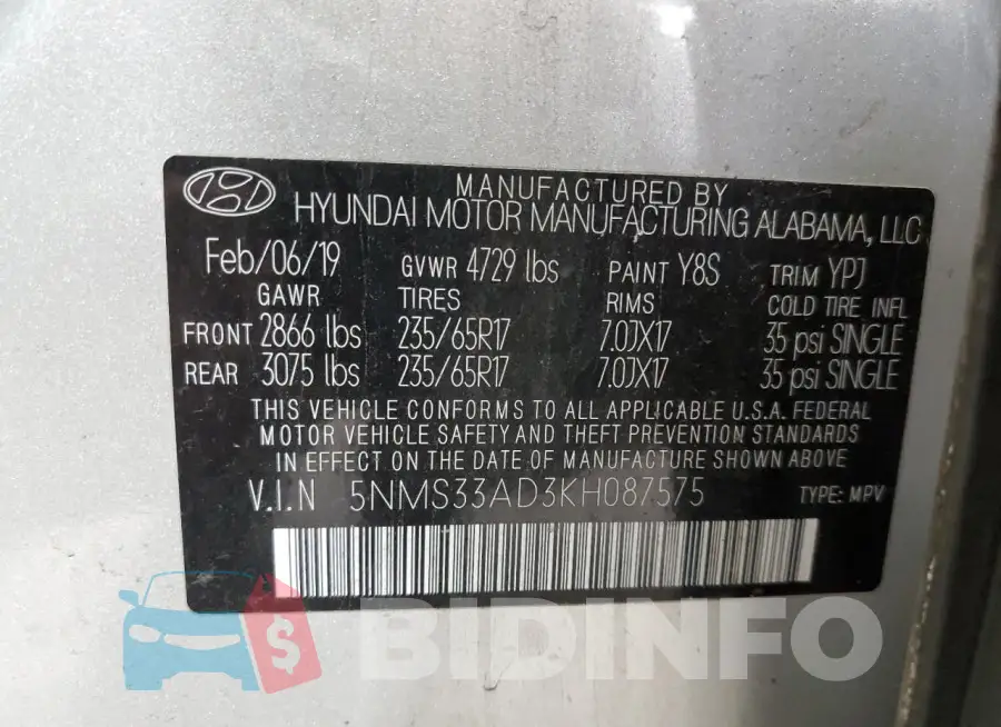 5NMS33AD3KH087575 Photo# 13
