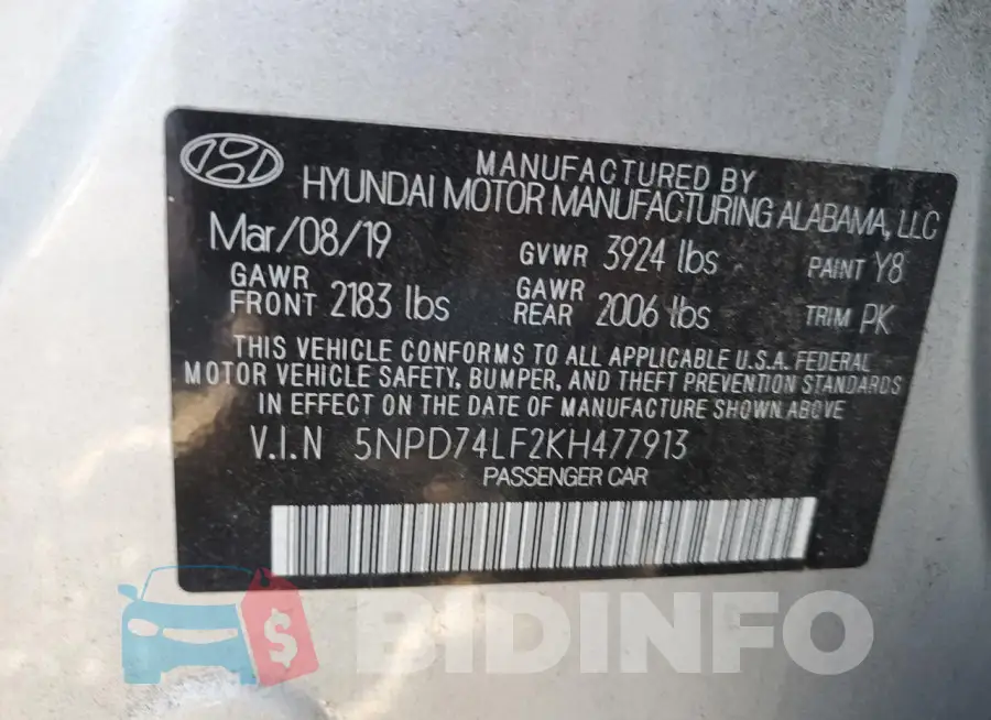 5NPD74LF2KH477913 Photo# 12