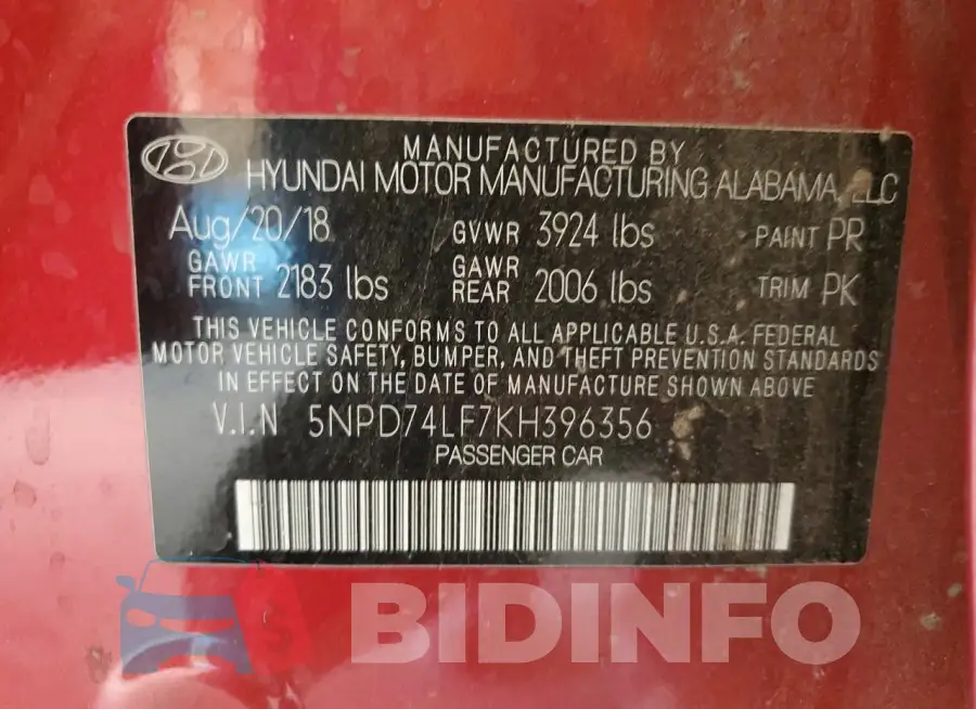 5NPD74LF7KH396356 Photo# 13