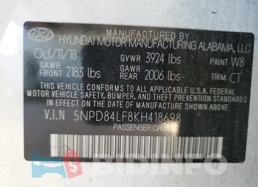 5NPD84LF8KH418698 Photo# 12