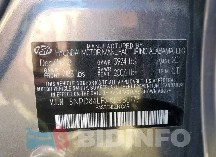 5NPD84LFXKH450777 Photo# 13