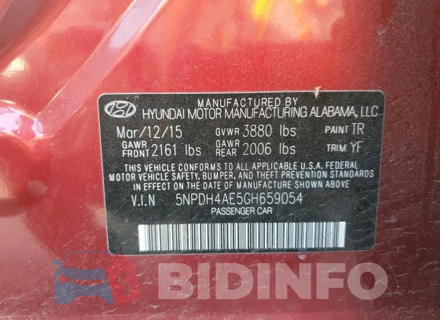 5NPDH4AE5GH659054 Photo# 13