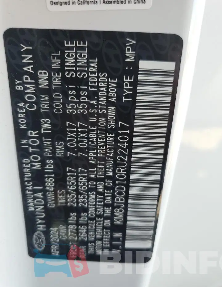 KM8JBCD10RU224017 Photo# 14