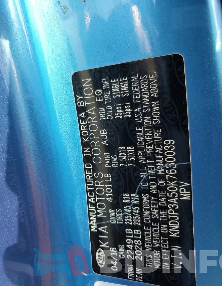 KNDJP3A50K7630039 Photo# 14