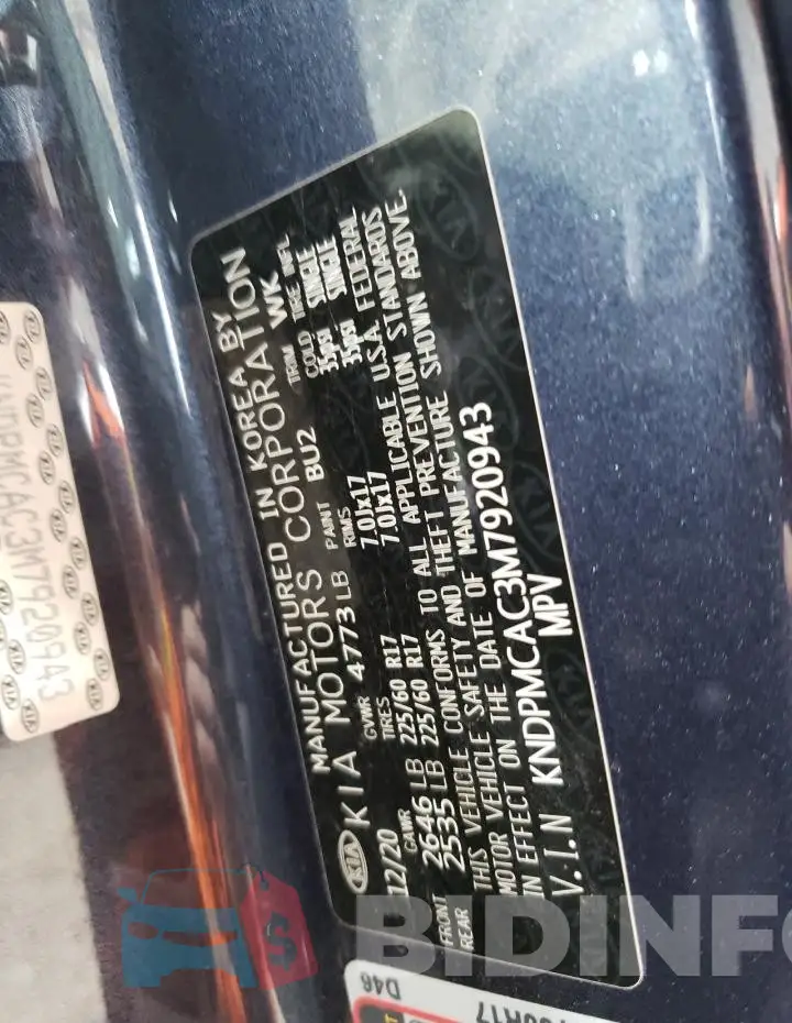 KNDPMCAC3M7920943 Photo# 14