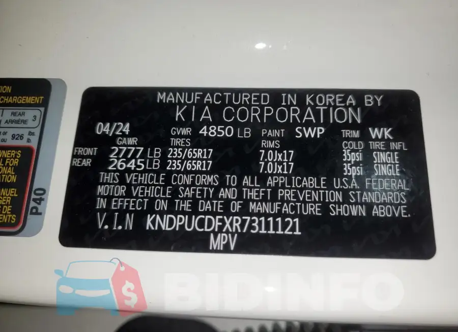 KNDPUCDFXR7311121 Photo# 14