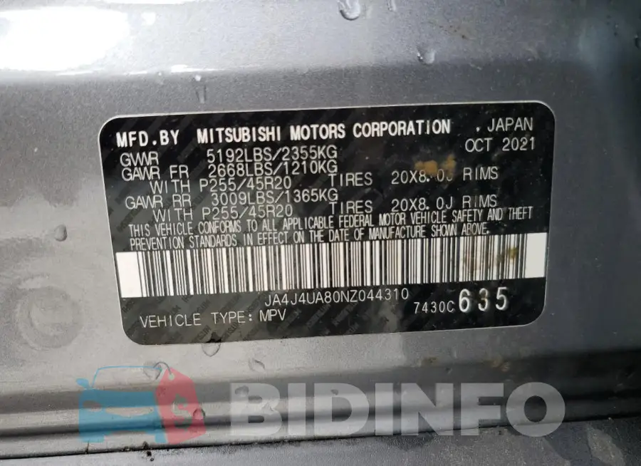 JA4J4UA80NZ044310 Photo# 12